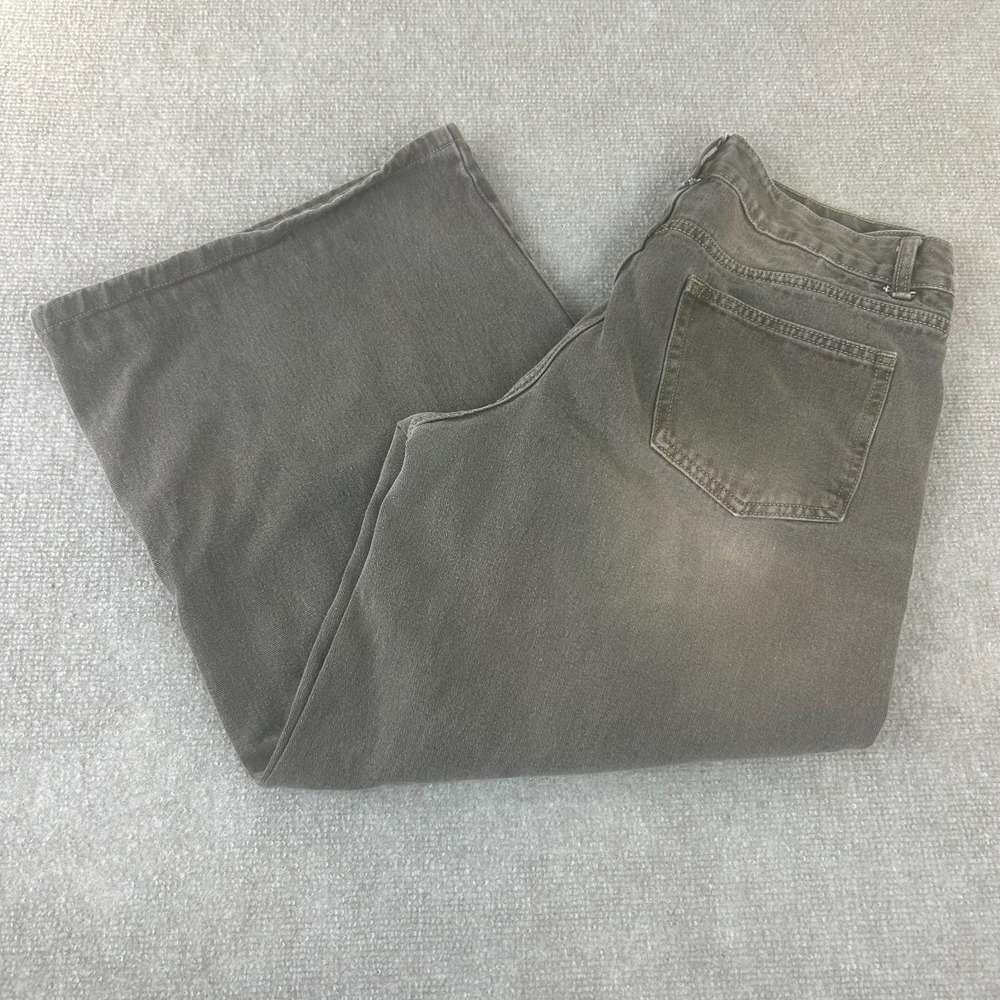 Shein Jeans Womens 8/10 Olive Green Denim Cotton Whiskering‎ Wide Leg Mid Rise